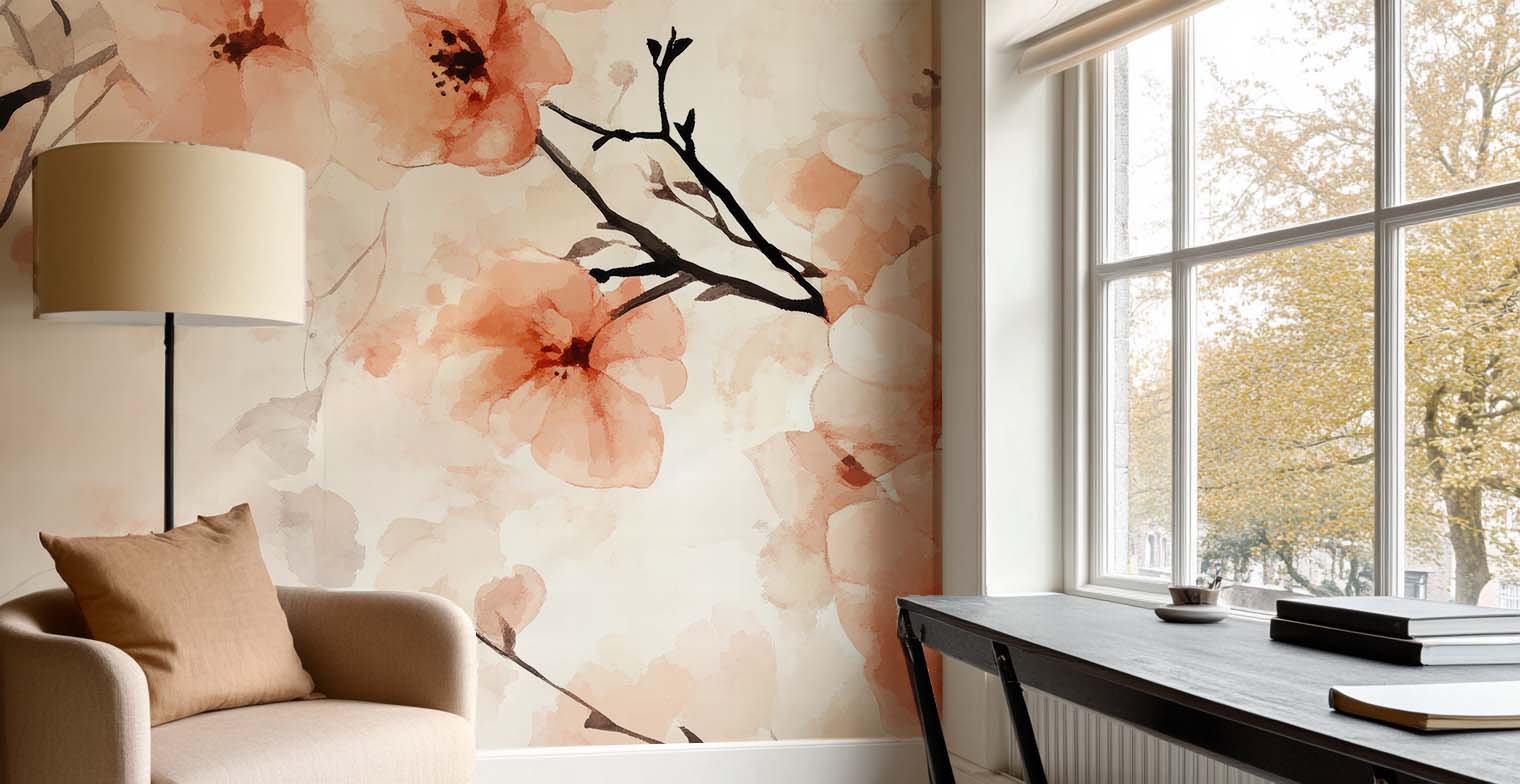 Fleurs Aquarelle Éclat – Corail Doux