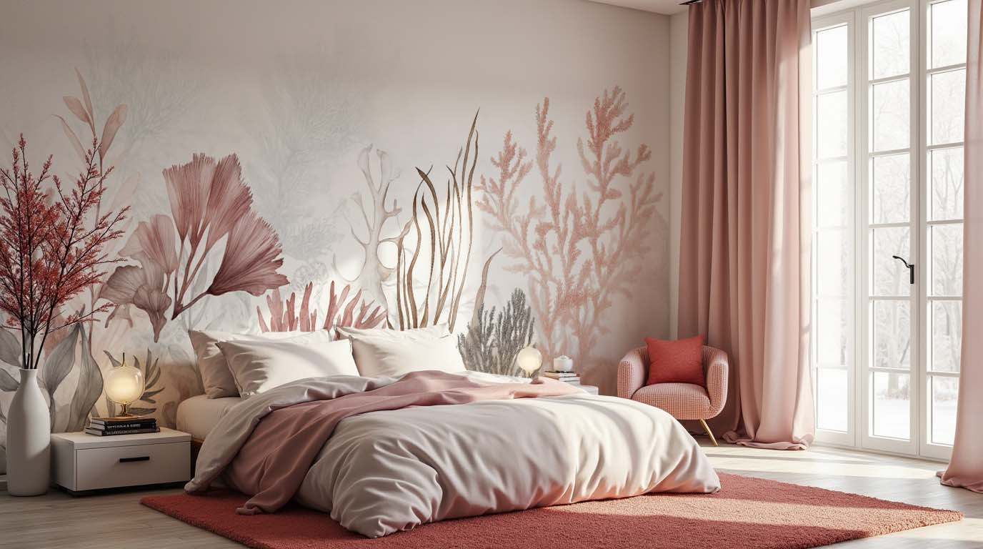 Herbiers Marins Aquarellés en Rose Corail