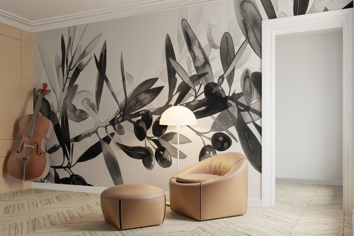 Rameaux d’Olivier Méditerranéens en Noir et Gris